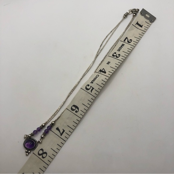 Vtg QT Sterling Liquid Silver Heishi Tube Bead Amethyst Necklace 16” - Picture 7 of 7